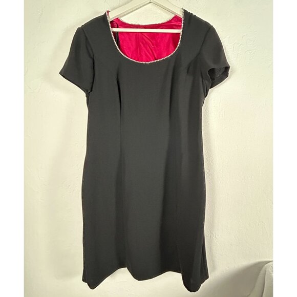 CDC Womens Black Short Sleeve Dress with Rhinestone Trim & Pink Lining Size 14 - Picture 1 of 10